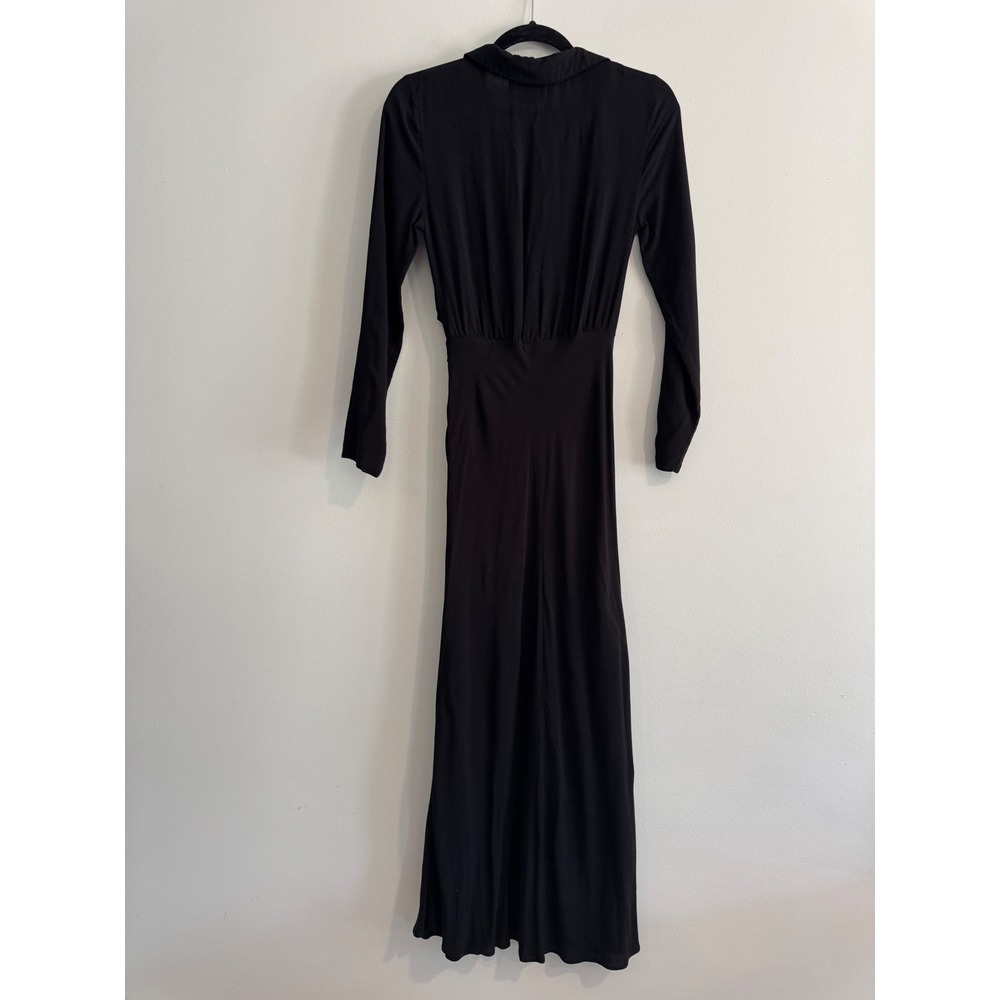 ASOS DESIGN Tie Front Cutout Maxi Dress Womens Size 4 Black Long Sleeve Collared